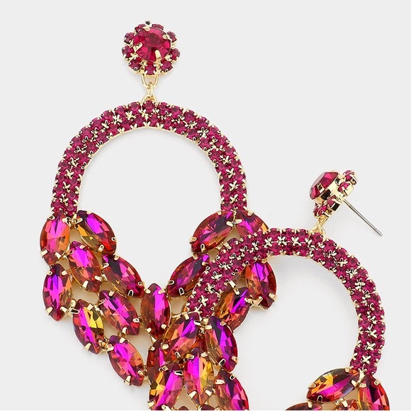 Open circle stone cluster earrings - Picture 2 of 3